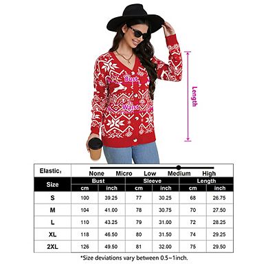 Womens Christmas Cardigan V Neck Button Down Knitwear Long Sleeve Sweaters Snowflake Elk Pattern