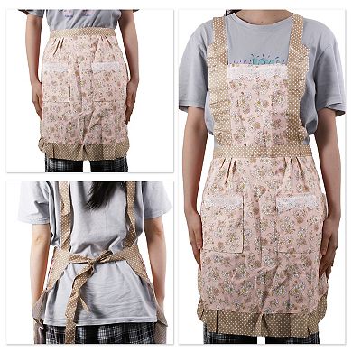 Women Kitchen Apron with Pockets, H Shoulder Canvas Apron for Cooking Baking Cleaning Work