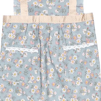 Women Kitchen Apron with Pockets, H Shoulder Canvas Apron for Cooking Baking Cleaning Work