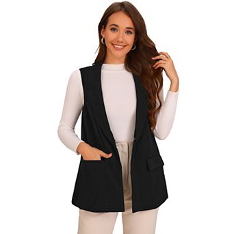 Women's Sleeveless Blazer Shawl Collar Open Front Work Office Suit Vest Jacket