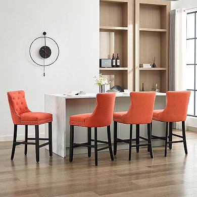 Set of 2 Twill Linen Fabric Bar Stool Set with Solid Wood Legs