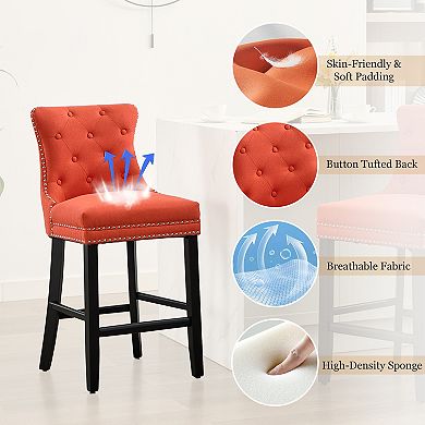 Set of 2 Twill Linen Fabric Bar Stool Set with Solid Wood Legs