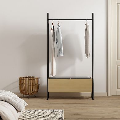 MANHATTAN COMFORT Paloma Modern Open Hanging Closet with Linen Weave Upholstered Seat