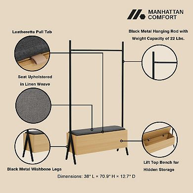 MANHATTAN COMFORT Paloma Modern Open Hanging Closet with Linen Weave Upholstered Seat