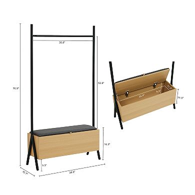 MANHATTAN COMFORT Paloma Modern Open Hanging Closet with Linen Weave Upholstered Seat