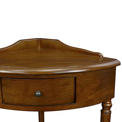 Leick Furniture Coastal Solid Wood Corner Wedge Table with Drawer