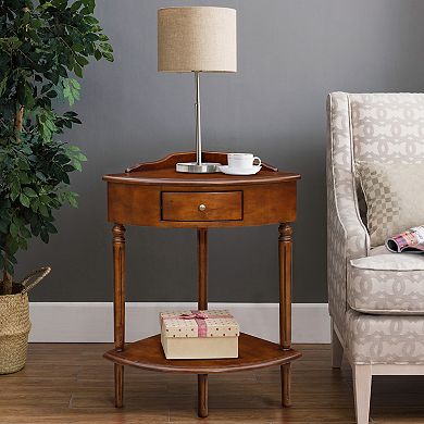 Leick Furniture Coastal Solid Wood Corner Wedge Table with Drawer