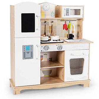 Costway Wooden Kids Play Kitchen Set with Utensils & Sound
