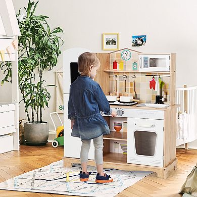 Costway Wooden Kids Play Kitchen Set with Utensils & Sound