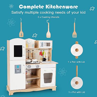 Costway Wooden Kids Play Kitchen Set with Utensils & Sound