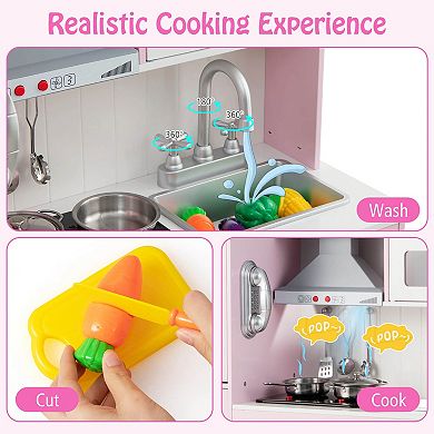 Costway Height Adjustable Kids Wooden Kitchen Play Set with Sounds