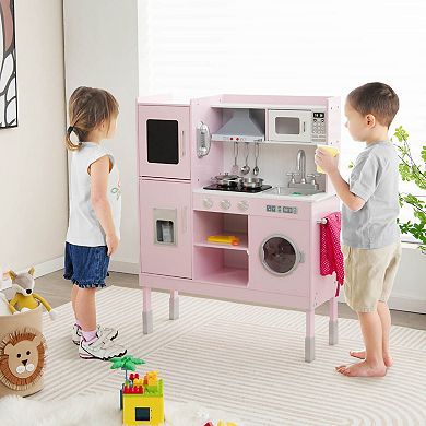 Costway Height Adjustable Kids Wooden Kitchen Play Set with Sounds