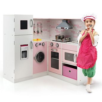Costway Kids Corner Kitchen Play Set with Sound and Light Effects