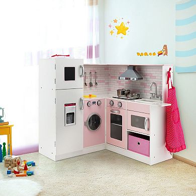 Costway Kids Corner Kitchen Play Set with Sound and Light Effects