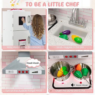 Costway Kids Corner Kitchen Play Set with Sound and Light Effects