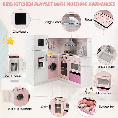 Costway Kids Corner Kitchen Play Set with Sound and Light Effects