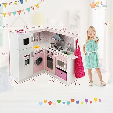Costway Kids Corner Kitchen Play Set with Sound and Light Effects