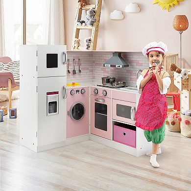 Costway Kids Corner Kitchen Play Set with Sound and Light Effects