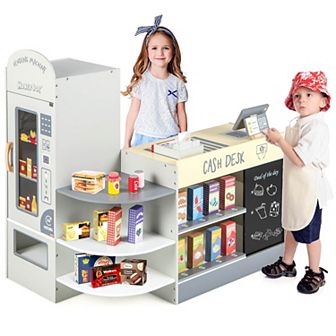 Costway Kids Wooden Grocery Store Playset with Cash Register
