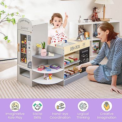Costway Kids Wooden Grocery Store Playset with Cash Register