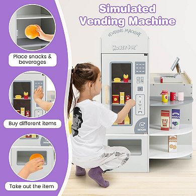 Costway Kids Wooden Grocery Store Playset with Cash Register