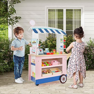 Costway Kids Snacks & Sweets Food Cart Play Set with 30 Accessories