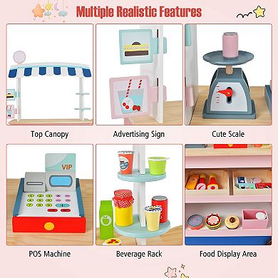 Costway Kids Snacks & Sweets Food Cart Play Set with 30 Accessories