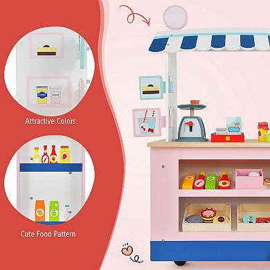 Costway Kids Snacks & Sweets Food Cart Play Set with 30 Accessories