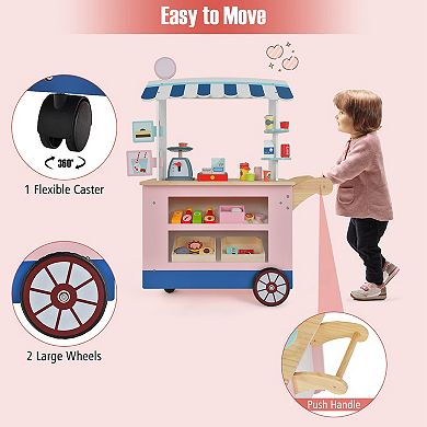 Costway Kids Snacks & Sweets Food Cart Play Set with 30 Accessories