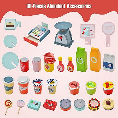 Costway Kids Snacks & Sweets Food Cart Play Set with 30 Accessories