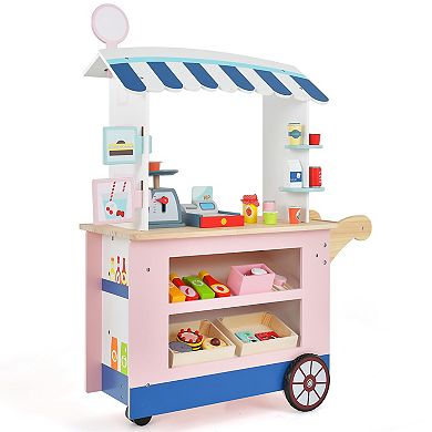 Costway Kids Snacks & Sweets Food Cart Play Set with 30 Accessories