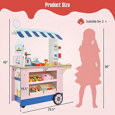 Costway Kids Snacks & Sweets Food Cart Play Set with 30 Accessories