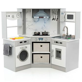 Costway Wooden Kids Play Kitchen with Realistic Lights & Sounds