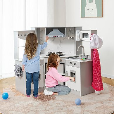 Costway Wooden Kids Play Kitchen with Realistic Lights & Sounds
