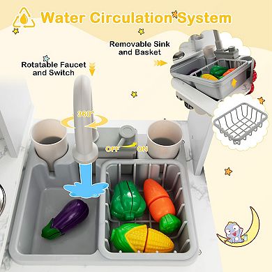 Costway Wooden Kids Play Kitchen with Realistic Lights & Sounds