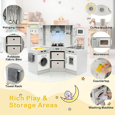 Costway Wooden Kids Play Kitchen with Realistic Lights & Sounds