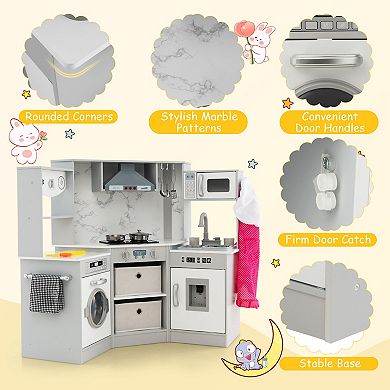 Costway Wooden Kids Play Kitchen with Realistic Lights & Sounds