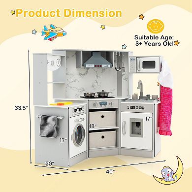 Costway Wooden Kids Play Kitchen with Realistic Lights & Sounds