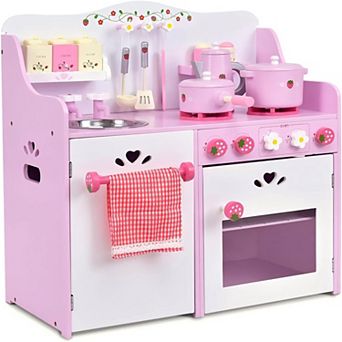 Costway Wooden Play Set Kitchen Toy Strawberry Pretend Cooking Set