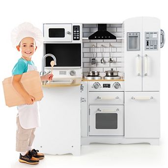 Costway Wooden Chef Kitchen Playset with Stove Utensils & Refrigerator