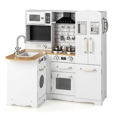 Costway Wooden Chef Kitchen Playset with Stove Utensils & Refrigerator