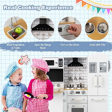 Costway Wooden Chef Kitchen Playset with Stove Utensils & Refrigerator