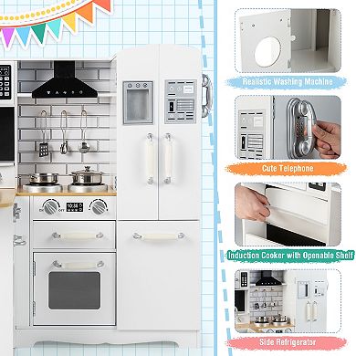 Costway Wooden Chef Kitchen Playset with Stove Utensils & Refrigerator