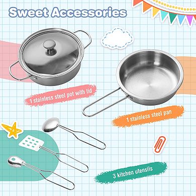 Costway Wooden Chef Kitchen Playset with Stove Utensils & Refrigerator