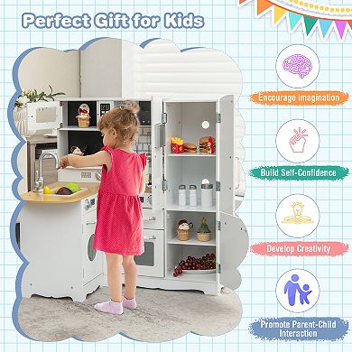 Costway Wooden Chef Kitchen Playset with Stove Utensils & Refrigerator
