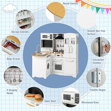Costway Wooden Chef Kitchen Playset with Stove Utensils & Refrigerator