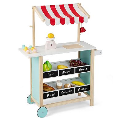 Costway Wooden Ice Cream Cart with Chalkboard & Storage