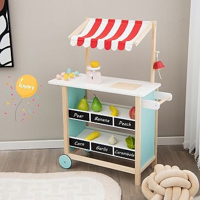 Costway Wooden Ice Cream Cart with Chalkboard & Storage