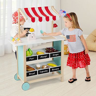 Costway Wooden Ice Cream Cart with Chalkboard & Storage
