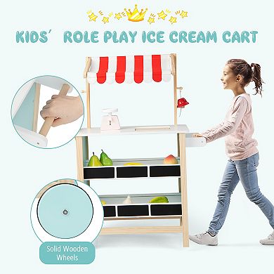 Costway Wooden Ice Cream Cart with Chalkboard & Storage